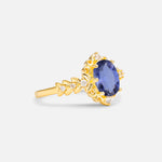Oval Cut Tanzanite Floral Leaf Halo Engagement Ring - Additional view