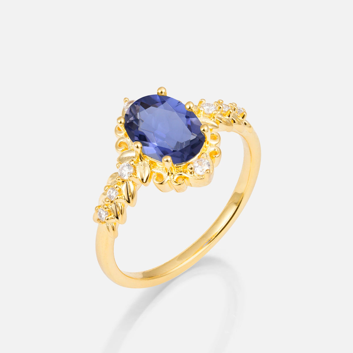 Oval Cut Tanzanite Floral Leaf Halo Engagement Ring - Additional view