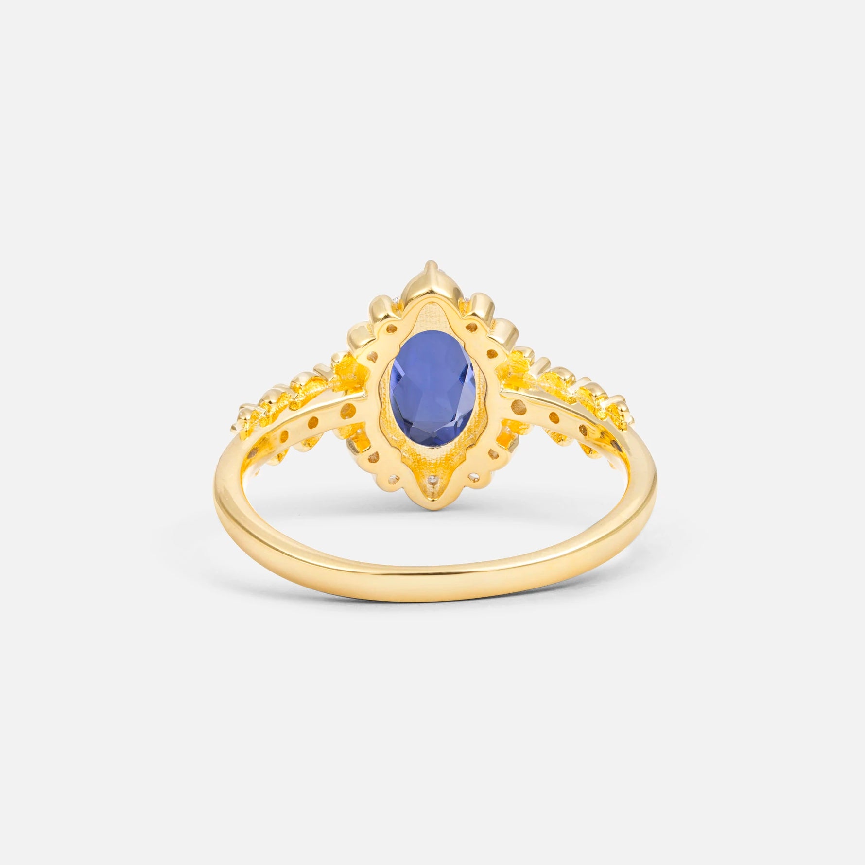 Oval Cut Tanzanite Floral Leaf Halo Engagement Ring - Additional view