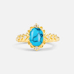 Oval Cut Turquoise Floral Leaf Halo Engagement Ring - Additional view