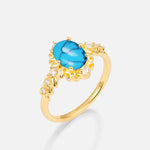 Oval Cut Turquoise Floral Leaf Halo Engagement Ring - Additional view