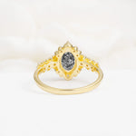 Oval Cut Black Rutilated Quartz Floral Leaf Halo Engagement Ring - Additional view