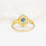 Oval Cut Moss Agate Floral Leaf Halo Engagement Ring - Additional view
