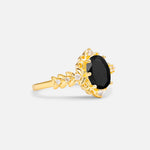 Oval Cut Black Onyx Floral Leaf Halo Engagement Ring - Additional view
