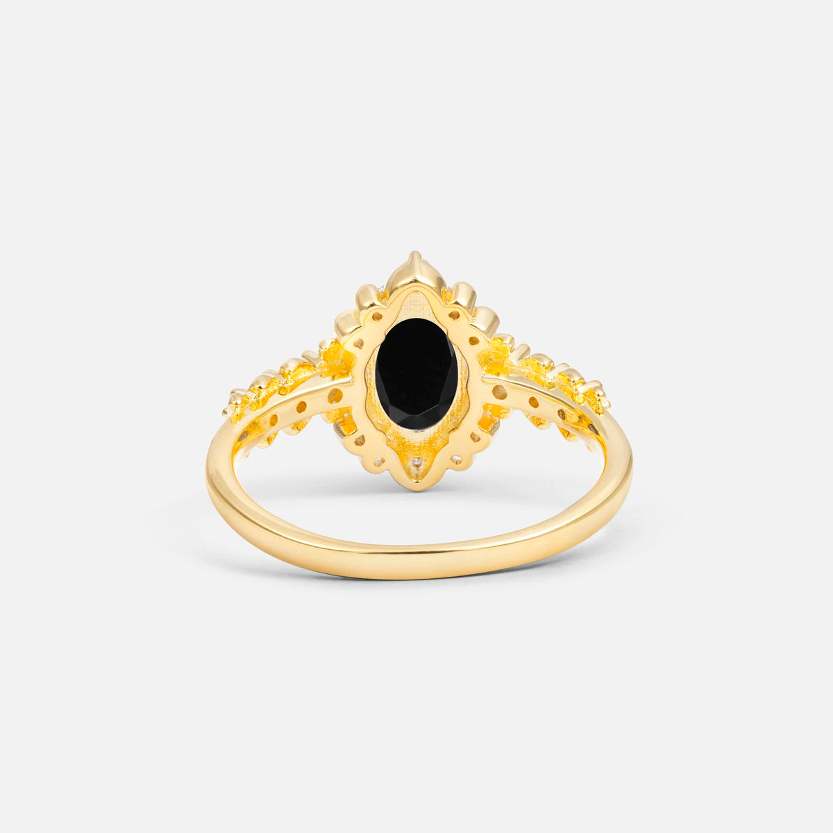 Oval Cut Black Onyx Floral Leaf Halo Engagement Ring - Additional view