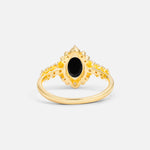 Oval Cut Black Onyx Floral Leaf Halo Engagement Ring - Additional view