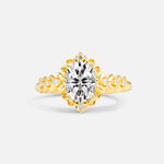 Oval Cut Lab Diamond Floral Leaf Halo Engagement Ring - Additional view