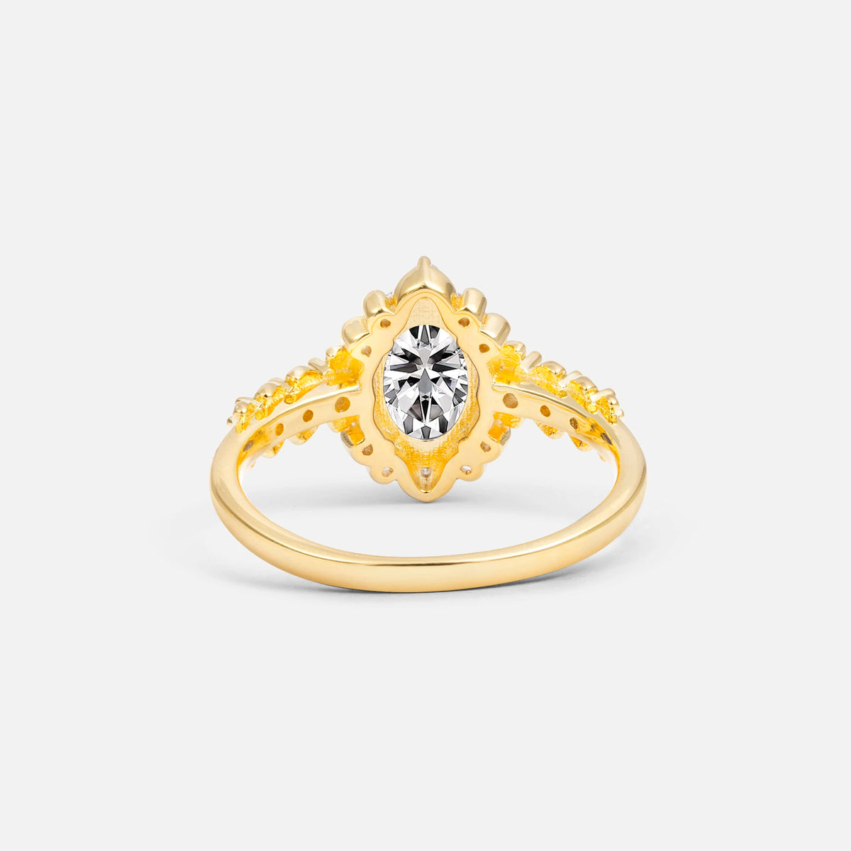 Oval Cut Lab Diamond Floral Leaf Halo Engagement Ring - Additional view