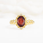Oval Cut Garnet Floral Leaf Halo Engagement Ring - Additional view