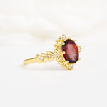 Oval Cut Garnet Floral Leaf Halo Engagement Ring - Additional view