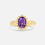 Oval Cut Amethyst Floral Leaf Halo Engagement Ring - Additional view