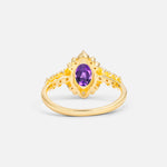 Oval Cut Amethyst Floral Leaf Halo Engagement Ring - Additional view