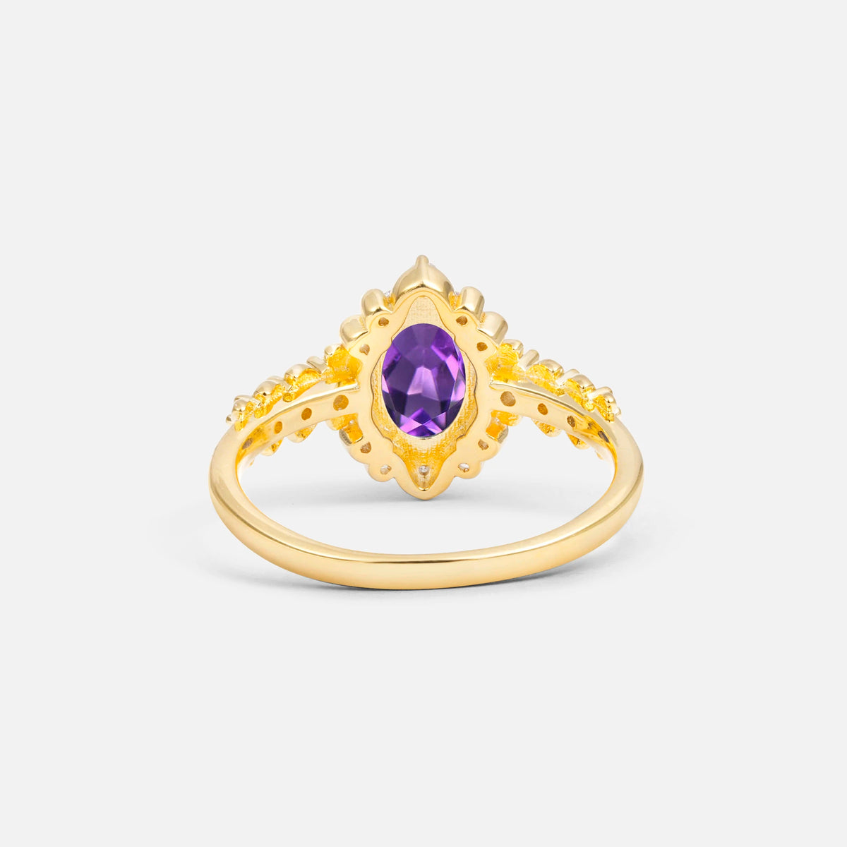 Oval Cut Amethyst Floral Leaf Halo Engagement Ring - Additional view