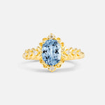 Oval Cut Aquamarine Floral Leaf Halo Engagement Ring - Additional view