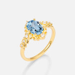 Oval Cut Aquamarine Floral Leaf Halo Engagement Ring - Additional view