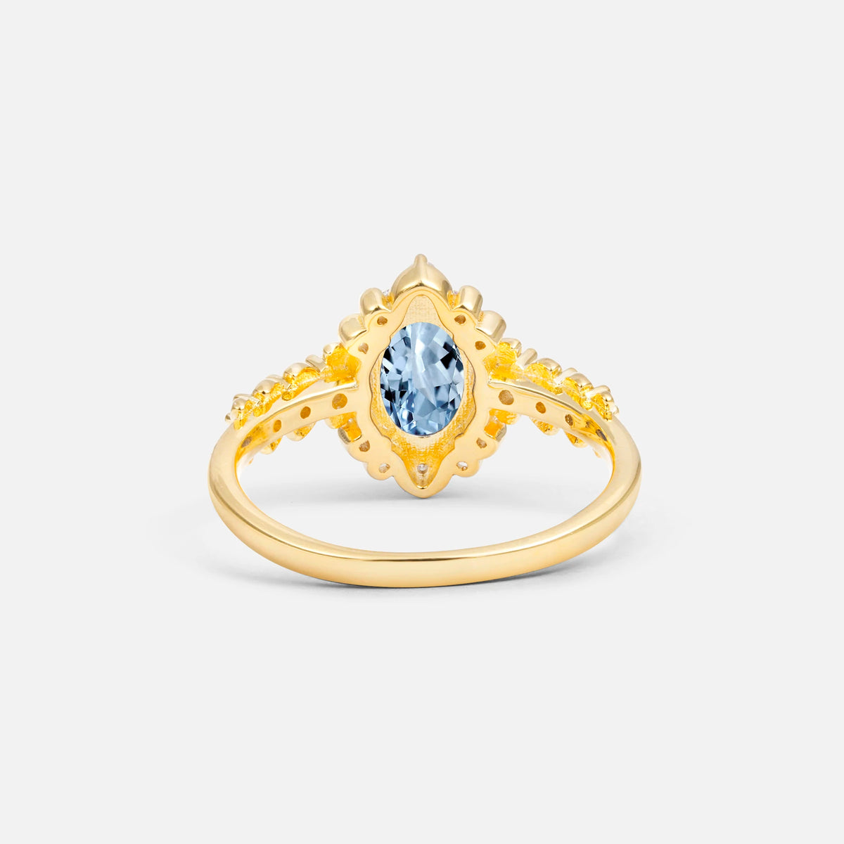 Oval Cut Aquamarine Floral Leaf Halo Engagement Ring - Additional view