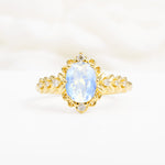 Oval Cut Moonstone Floral Leaf Halo Engagement Ring - Additional view