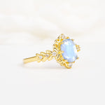 Oval Cut Moonstone Floral Leaf Halo Engagement Ring - Additional view