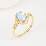Oval Cut Moonstone Floral Leaf Halo Engagement Ring - Additional view
