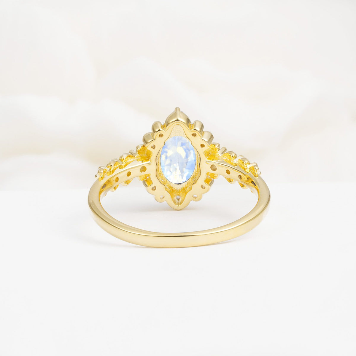 Oval Cut Moonstone Floral Leaf Halo Engagement Ring - Additional view