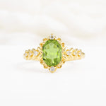Oval Cut Peridot Floral Leaf Halo Engagement Ring - Additional view