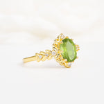 Oval Cut Peridot Floral Leaf Halo Engagement Ring - Additional view