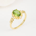 Oval Cut Peridot Floral Leaf Halo Engagement Ring - Additional view