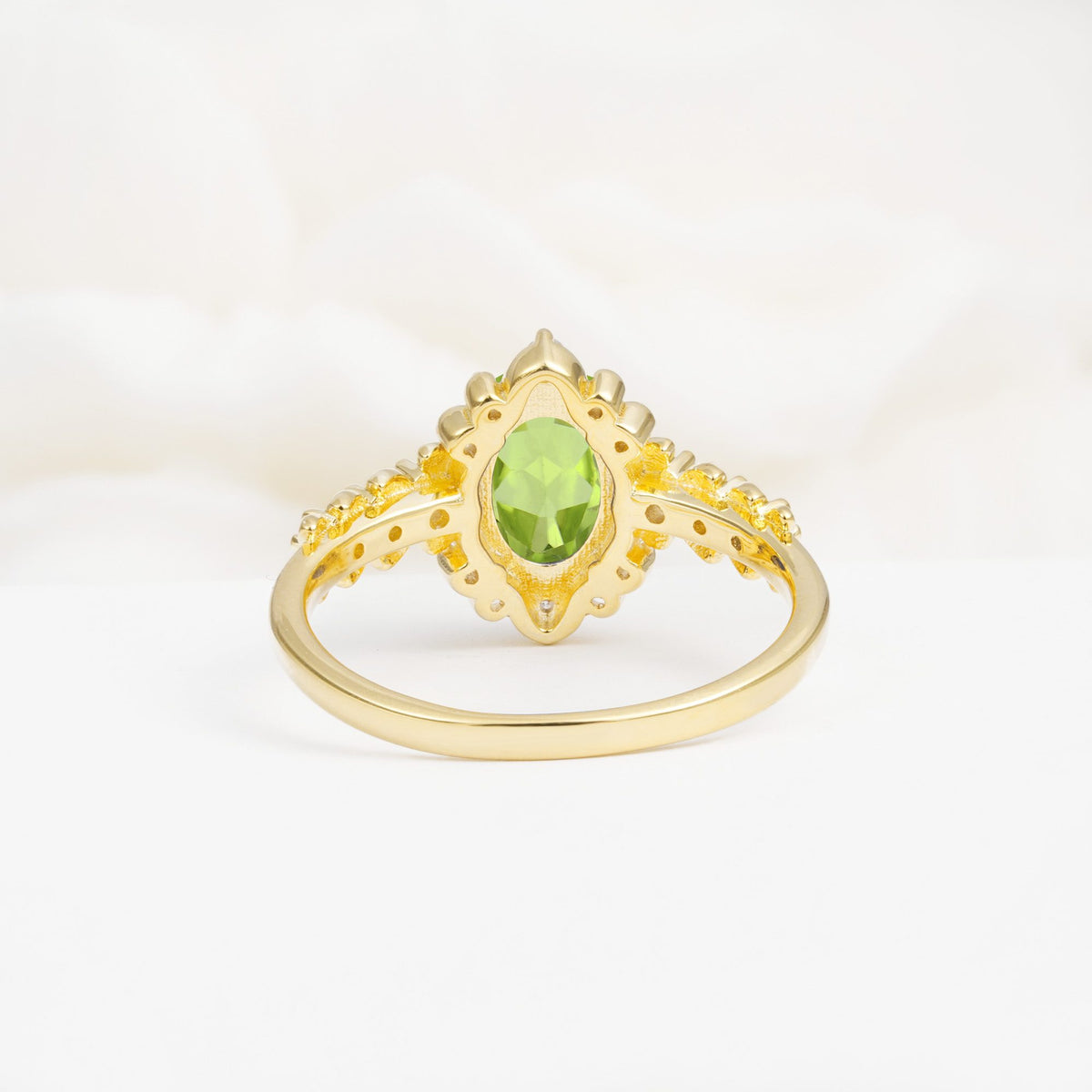 Oval Cut Peridot Floral Leaf Halo Engagement Ring - Additional view