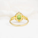 Oval Cut Peridot Floral Leaf Halo Engagement Ring - Additional view