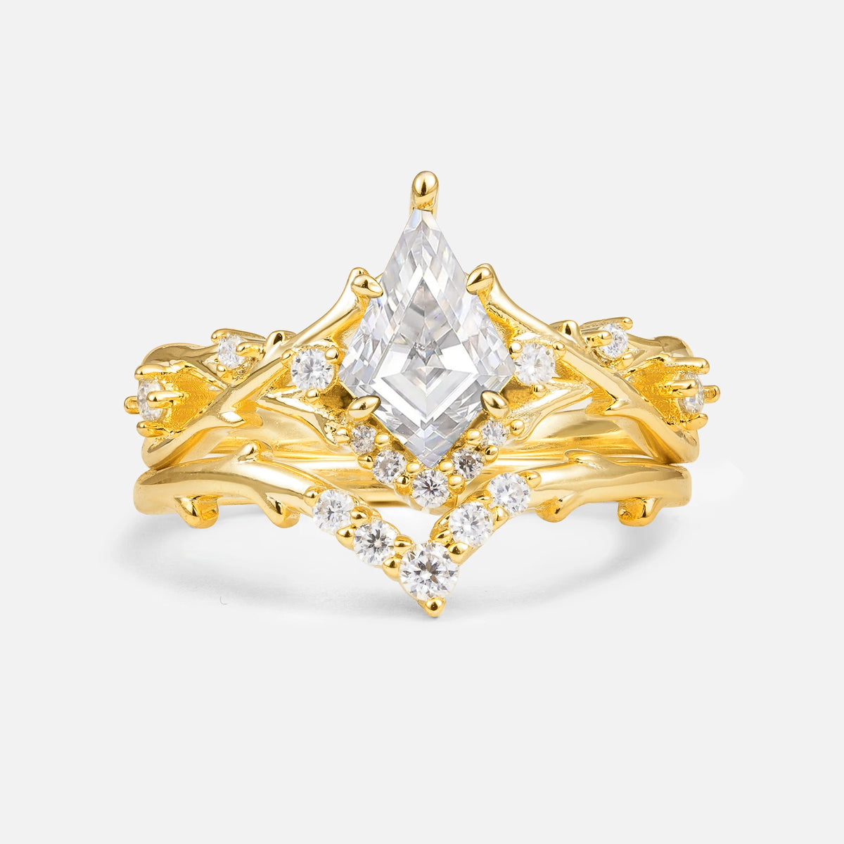 Natural Inspired Kite-Cut Moissanite Bridal Ring Set