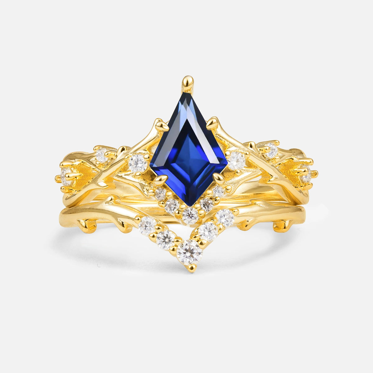 Natural Inspired Kite-Cut Sapphire Bridal Ring Set