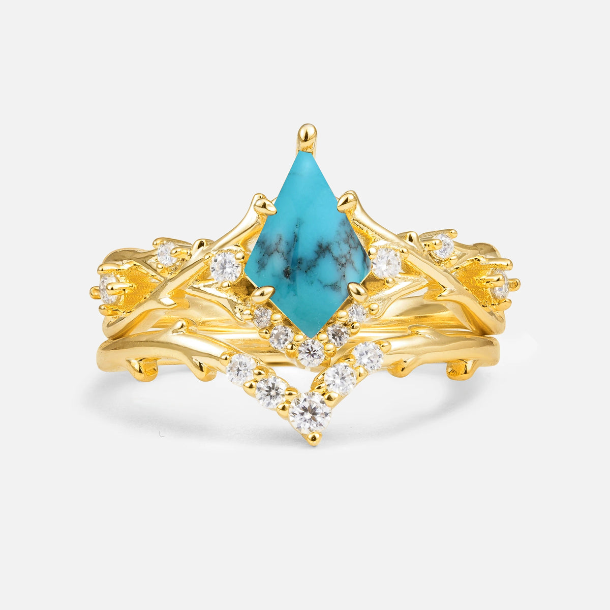 Natural Inspired Kite-Cut Turquoise Bridal Ring Set