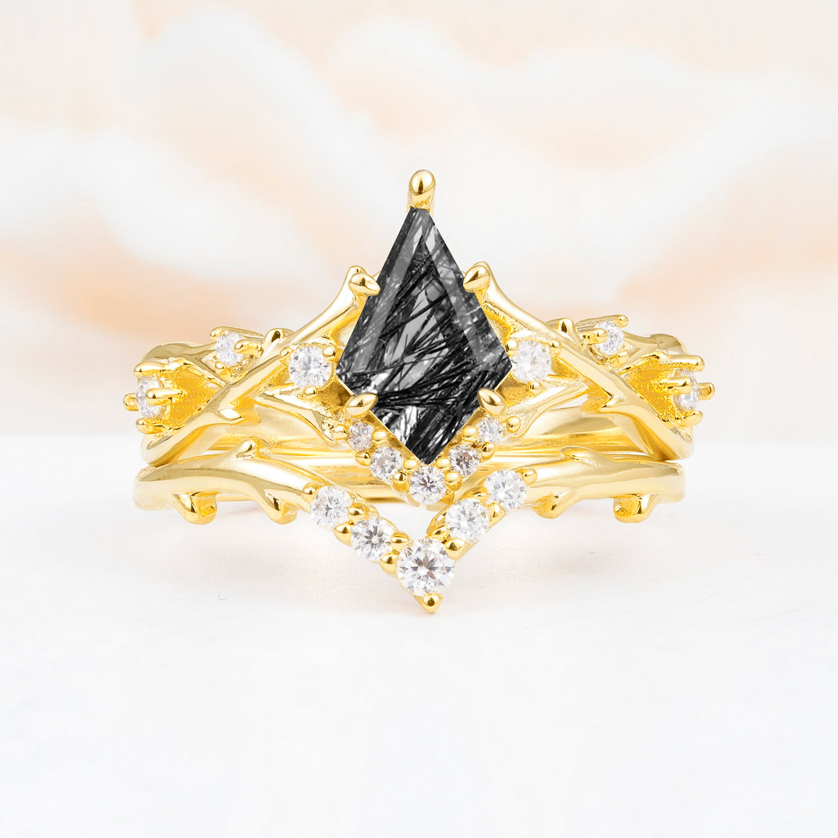 SR17607 Black Rutilated Quartz Ring - Yellow-Gold