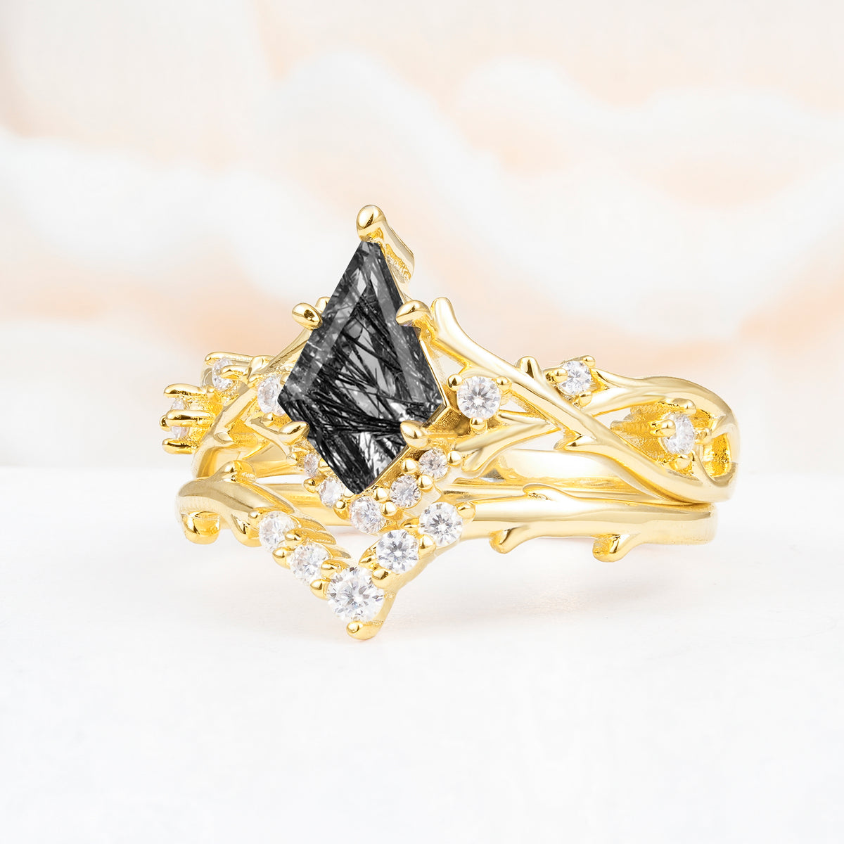 SR17607 Black Rutilated Quartz Ring - White-Gold