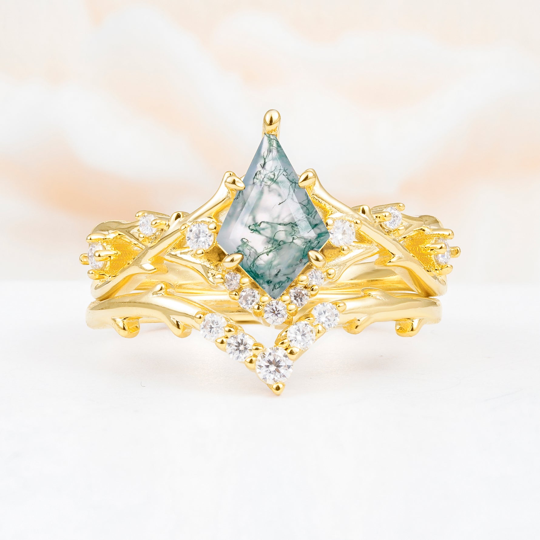 SR17607 Moss Agate Ring - Yellow-Gold