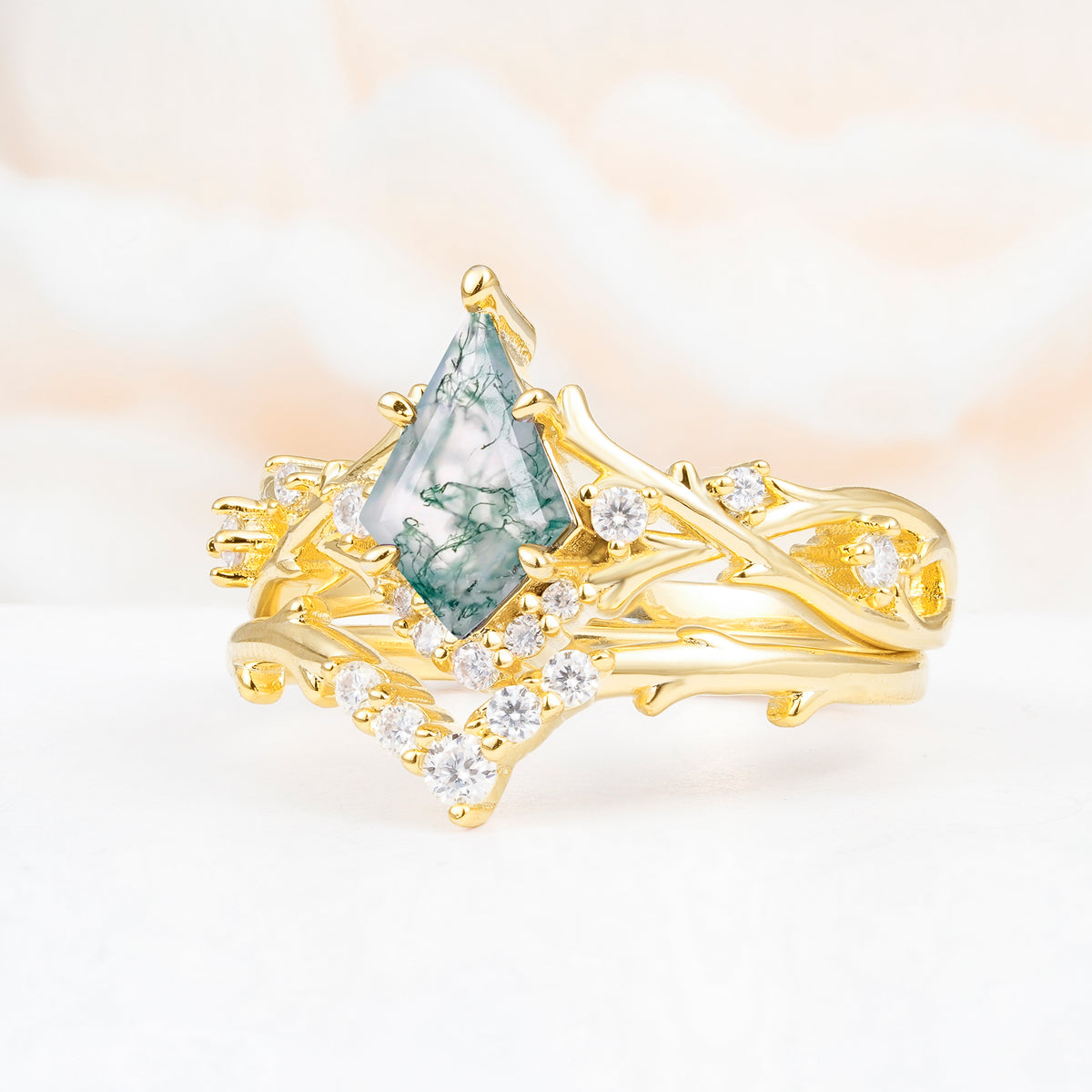 SR17607 Moss Agate Ring - White-Gold