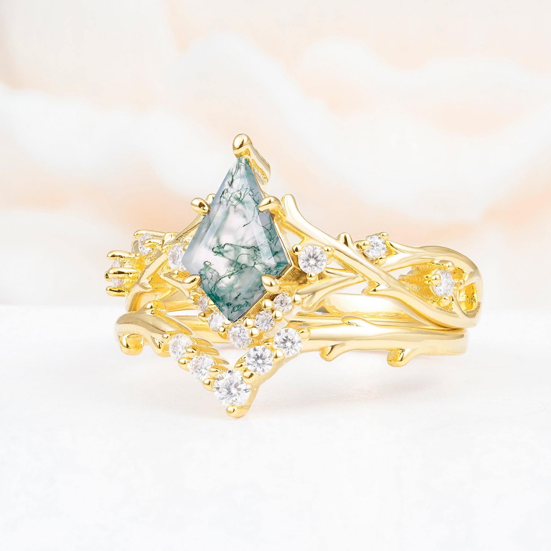 SR17607 Moss Agate Ring - White-Gold