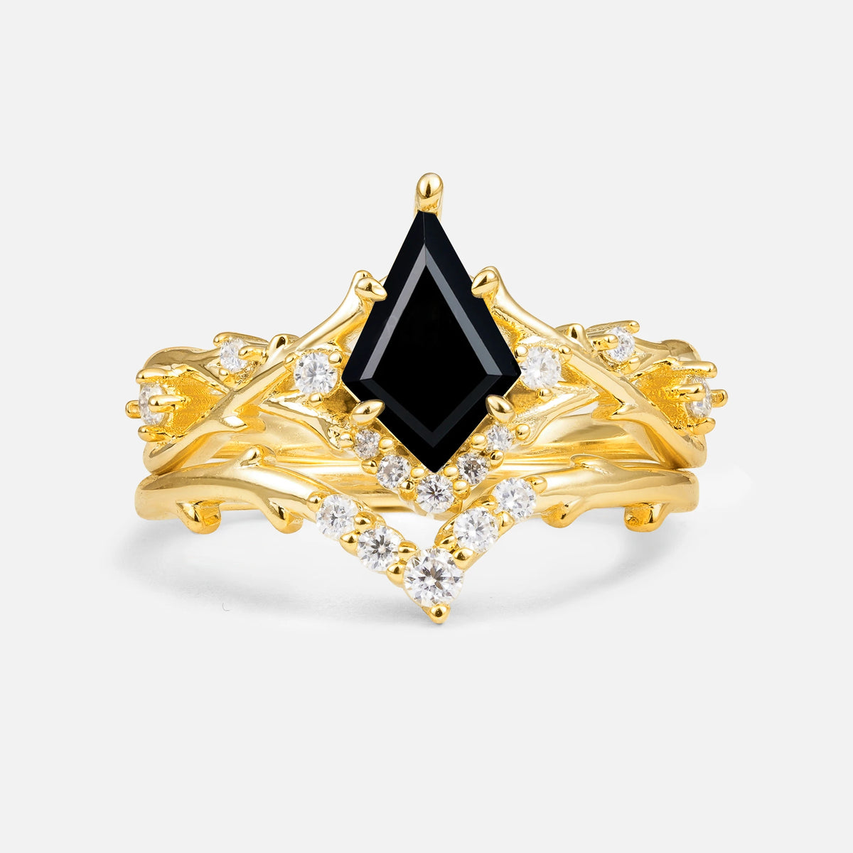 Natural Inspired Kite-Cut Black Onyx Bridal Ring Set