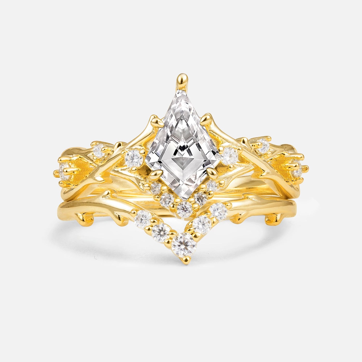 Natural Inspired Kite-Cut Lab-Grown Diamond Bridal Ring Set