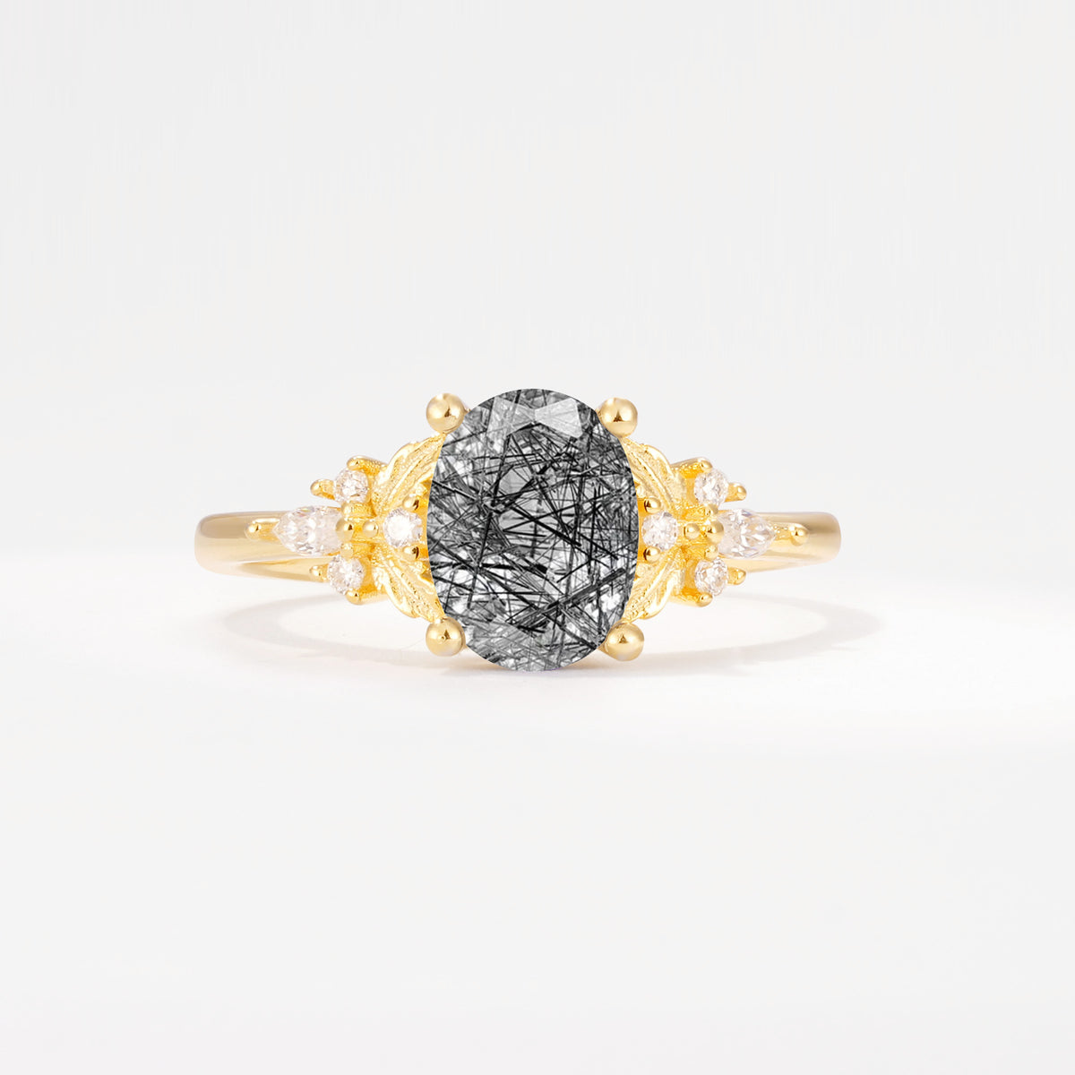 SR17613 Black Rutilated Quartz Ring - Yellow-Gold