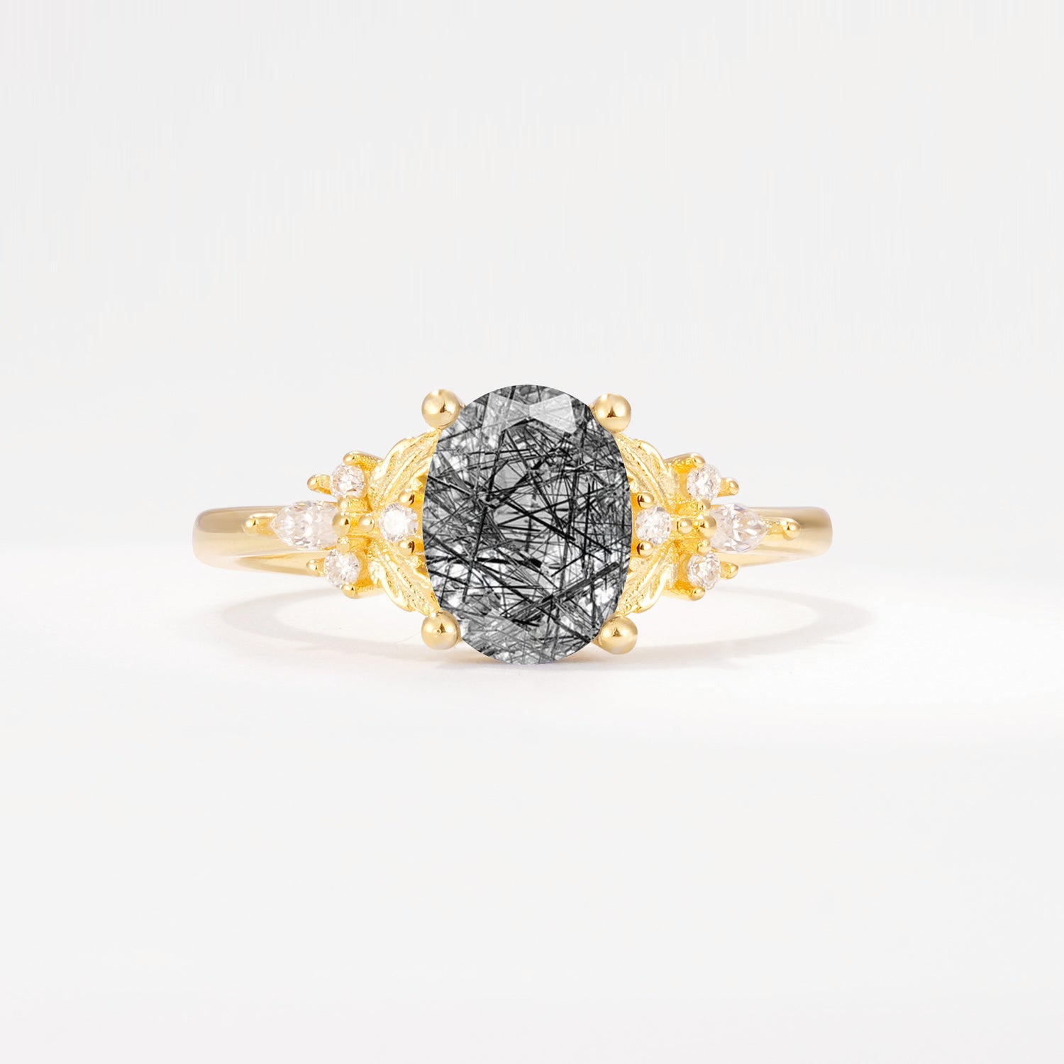 SR17613 Black Rutilated Quartz Ring - Yellow-Gold