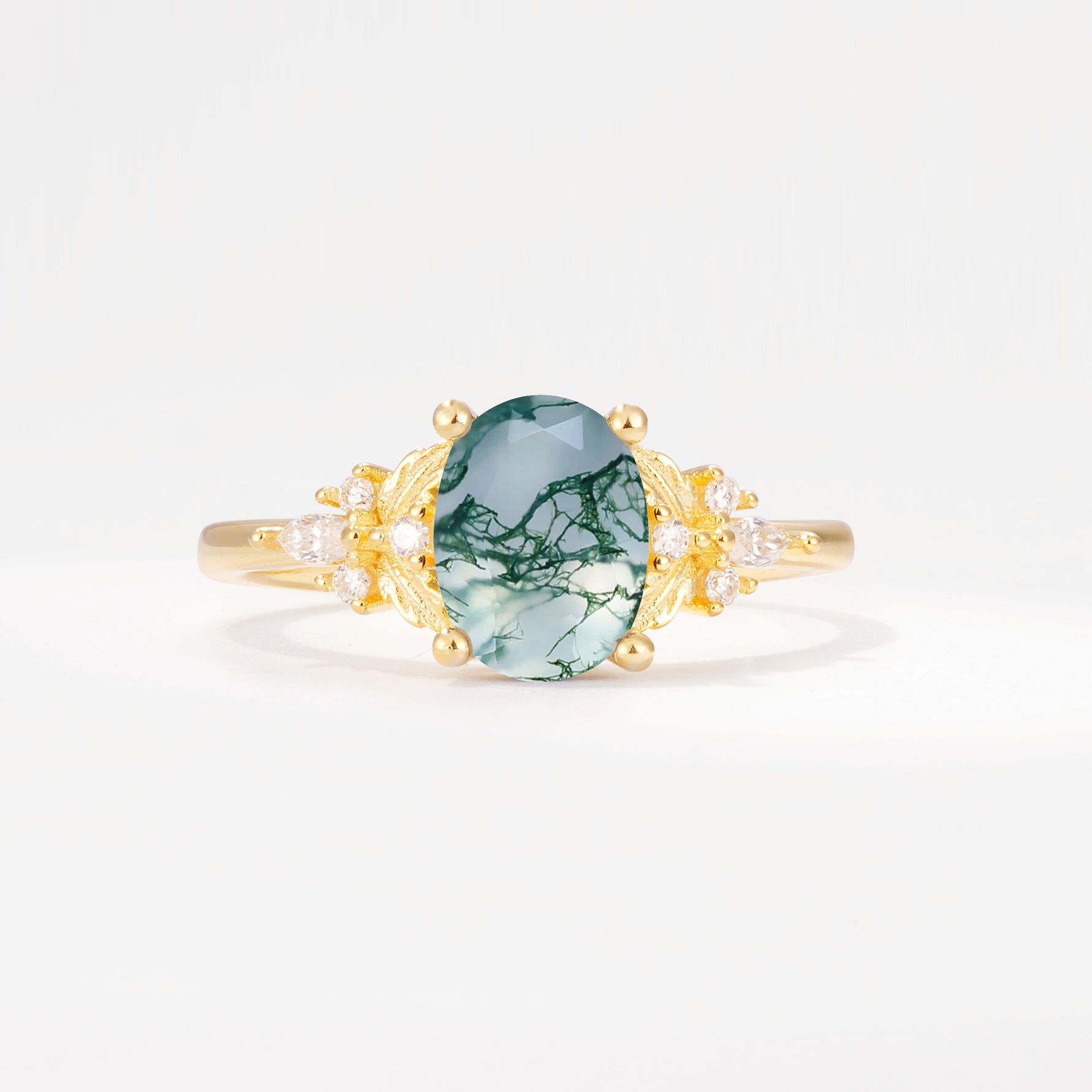 SR17613 Moss Agate Ring - Yellow-Gold