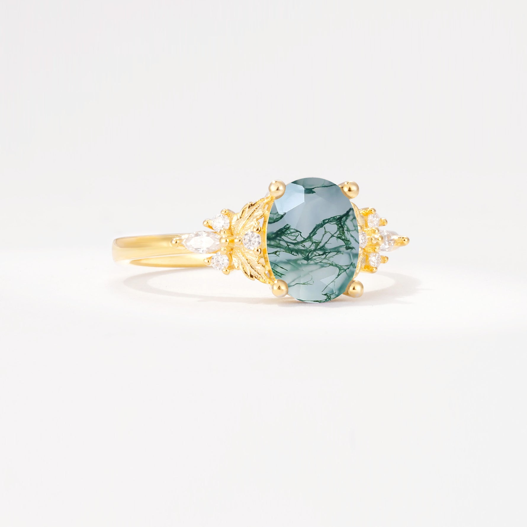 SR17613 Moss Agate Ring - White-Gold