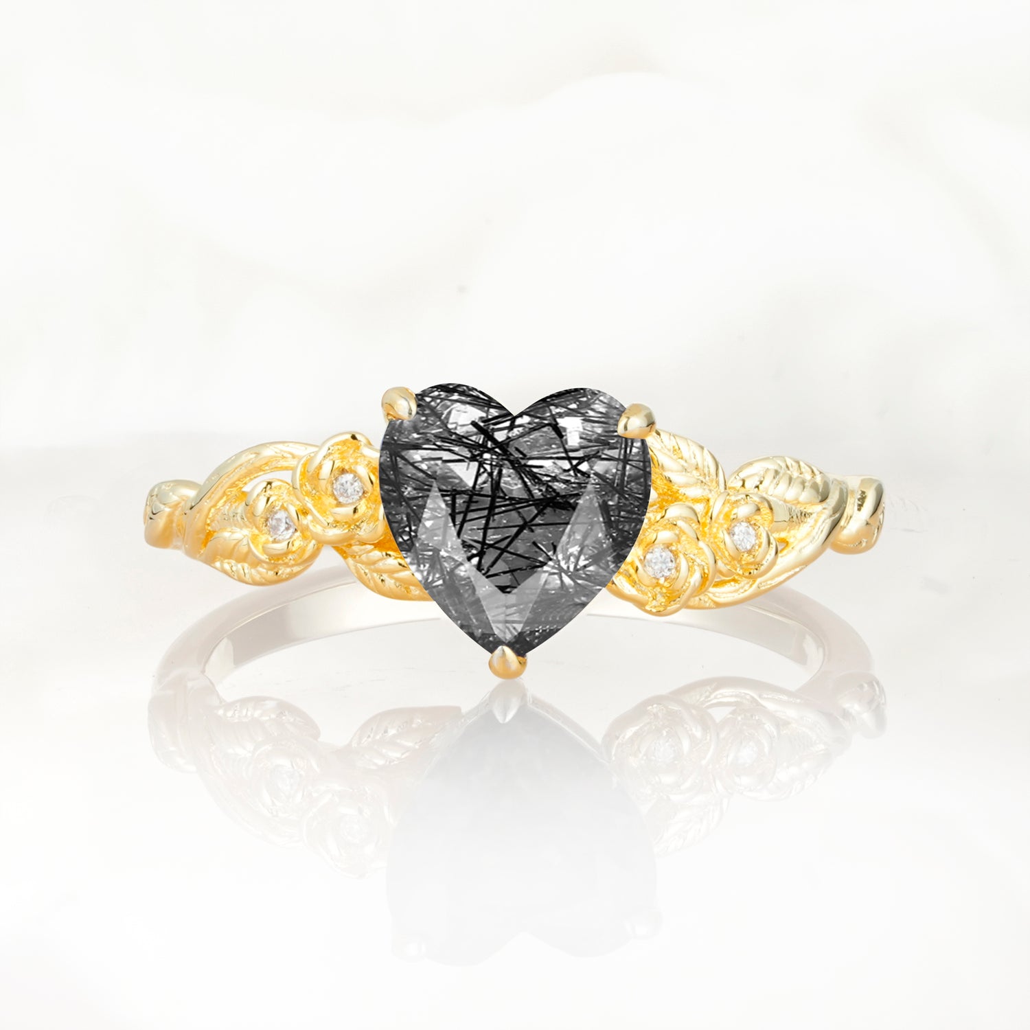 SR17617 Black Rutilated Quartz Ring - Yellow-Gold