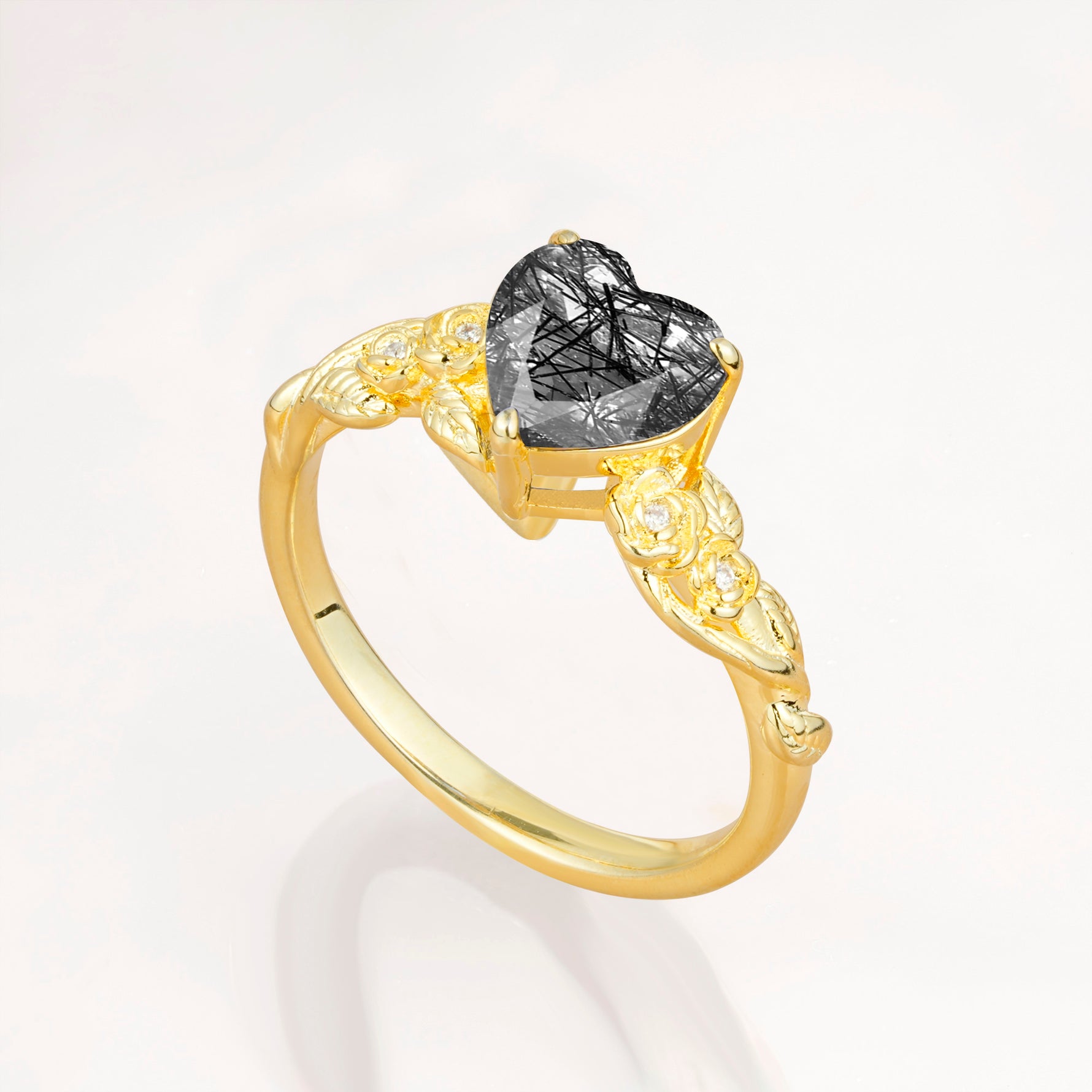 SR17617 Black Rutilated Quartz Ring - White-Gold
