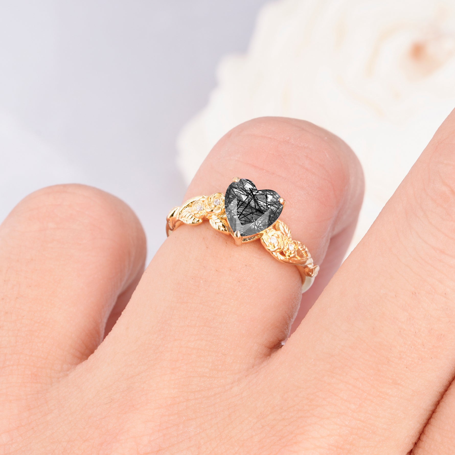 SR17617 Black Rutilated Quartz Ring - Rose-Gold