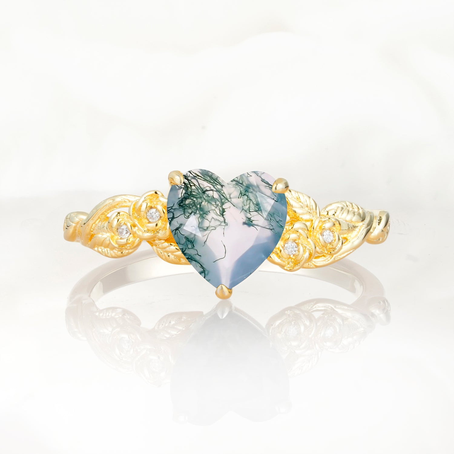 SR17617 Moss Agate Ring - Yellow-Gold