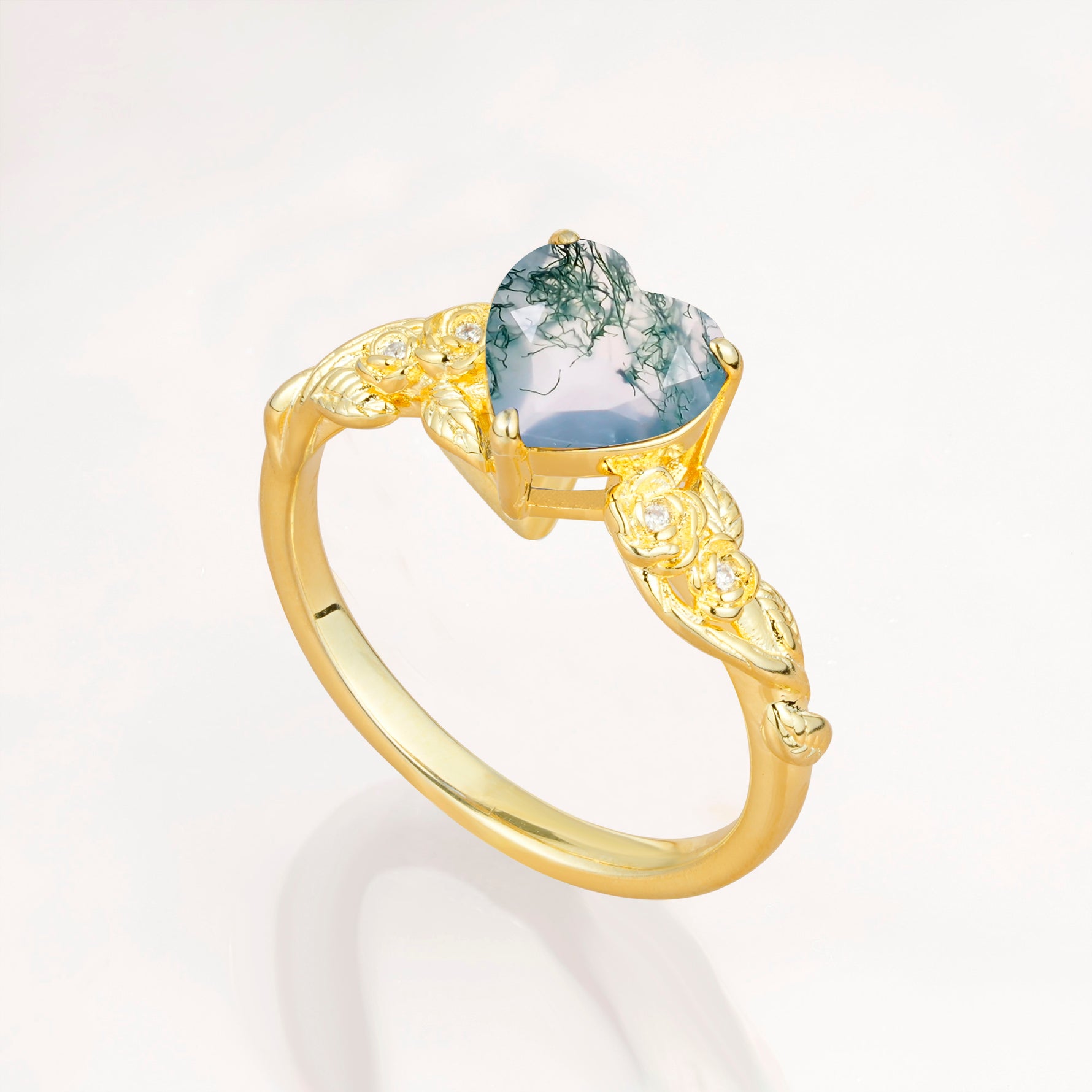SR17617 Moss Agate Ring - White-Gold