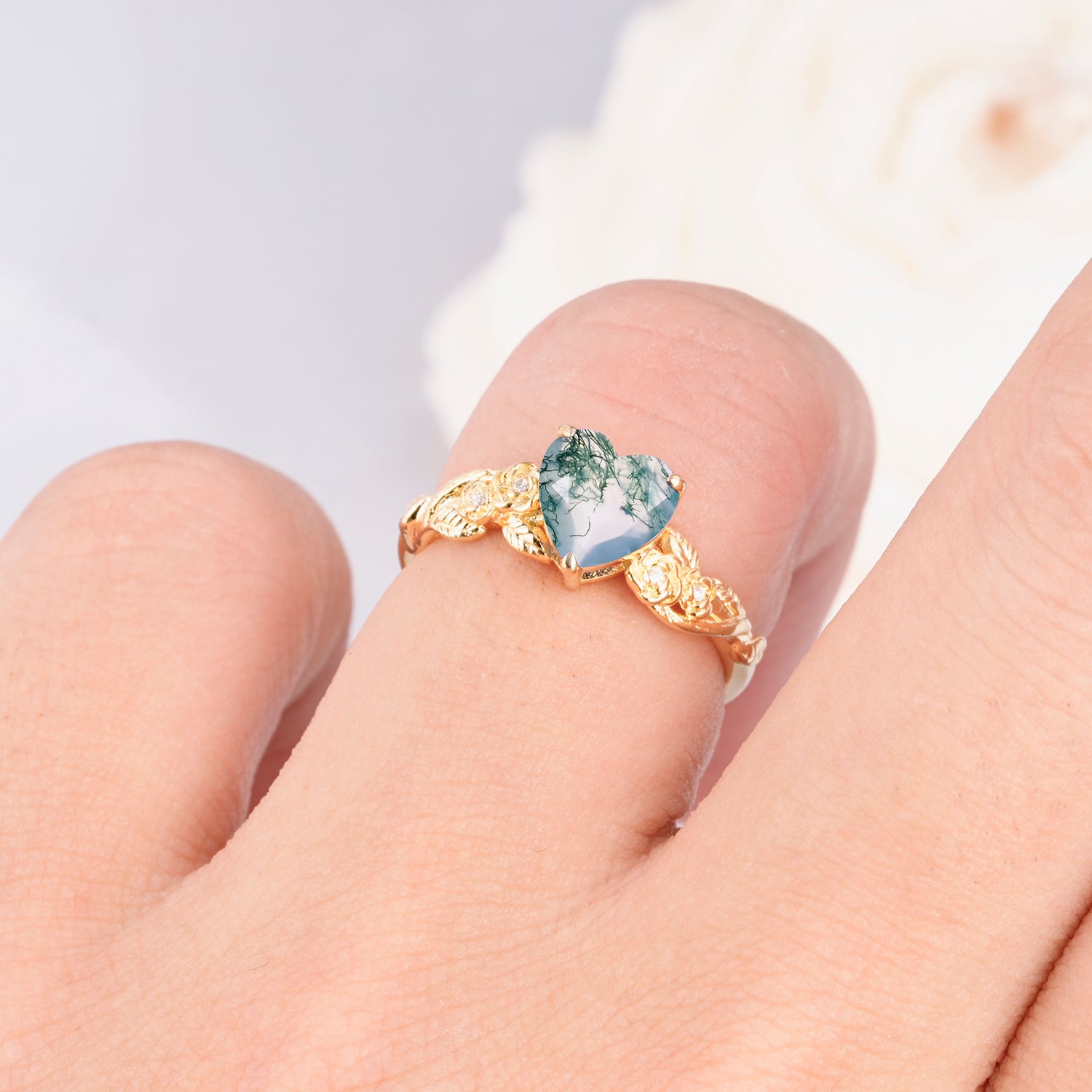 SR17617 Moss Agate Ring - Rose-Gold