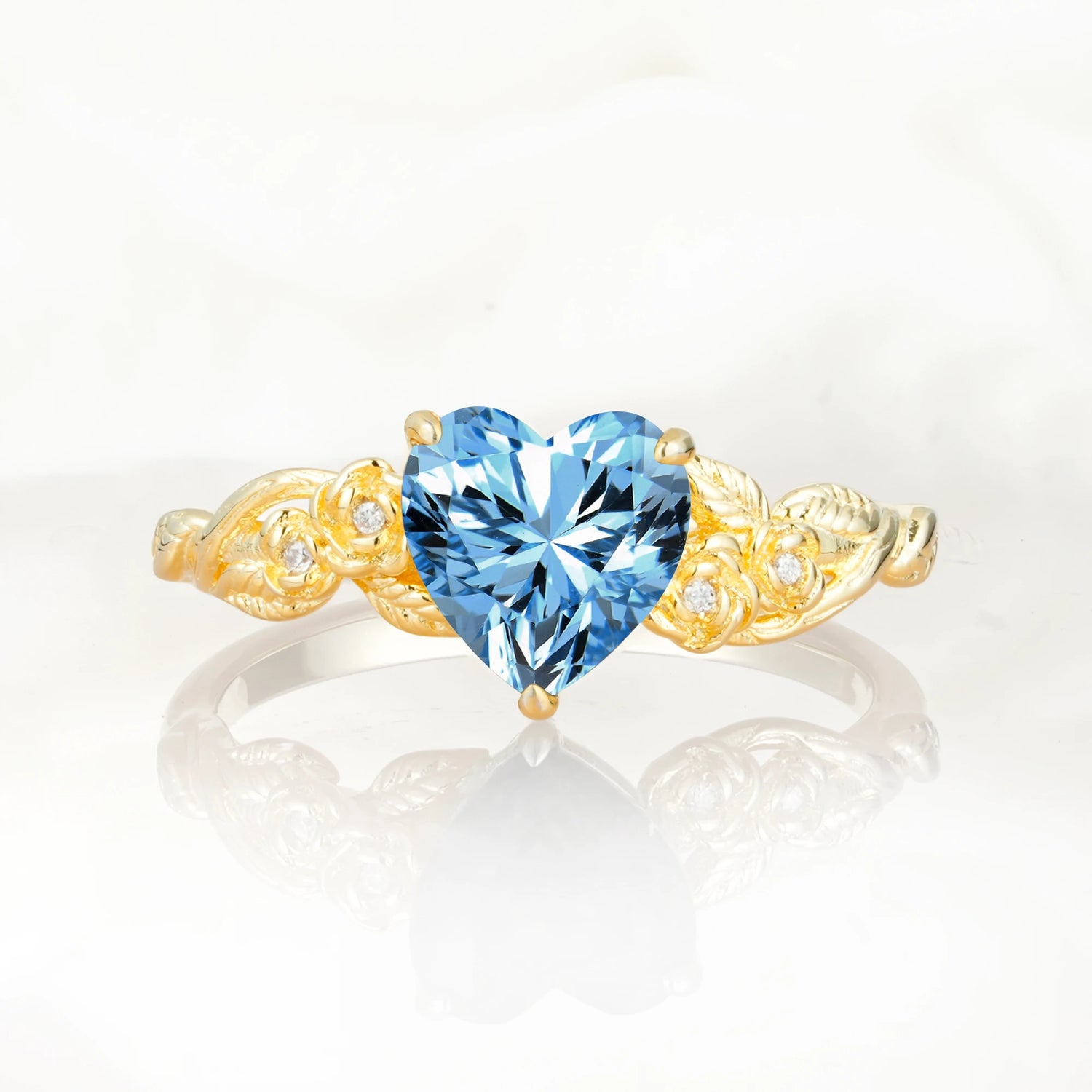 Nature Inspired Filigree Heart Cut Aquamarine Promise Ring